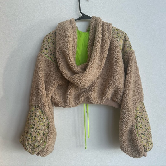 For Love And Lemons Tan and Green Teddy Jacket - Picture 3 of 5